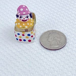Dollhouse Miniature Clown In Box, Pink Yellow White Polka